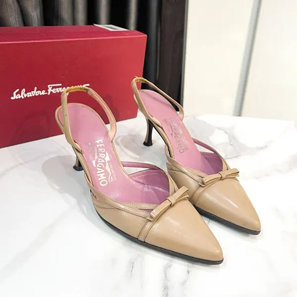 Giày Cao Gót Nữ Salvatore Ferragamo Pumps Shoes Beige Leather Màu Be Hồng Size 36.5 - Giày - Vua Hàng Hiệu