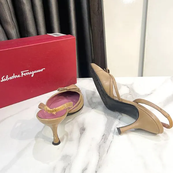 Giày Cao Gót Nữ Salvatore Ferragamo Pumps Shoes Beige Leather Màu Be Hồng Size 36.5 - Giày - Vua Hàng Hiệu