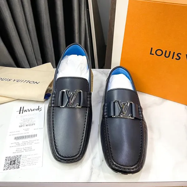 Giày Lười Nam Louis Vuitton LV Monte Carlo Moccasin Marine Màu Xanh Đen Size 7.5