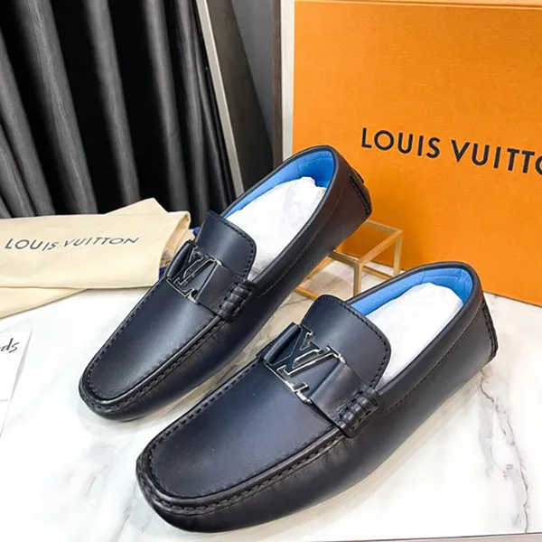 Giày Lười Nam Louis Vuitton LV Monte Carlo Moccasin Marine Màu Xanh Đen Size 7.5
