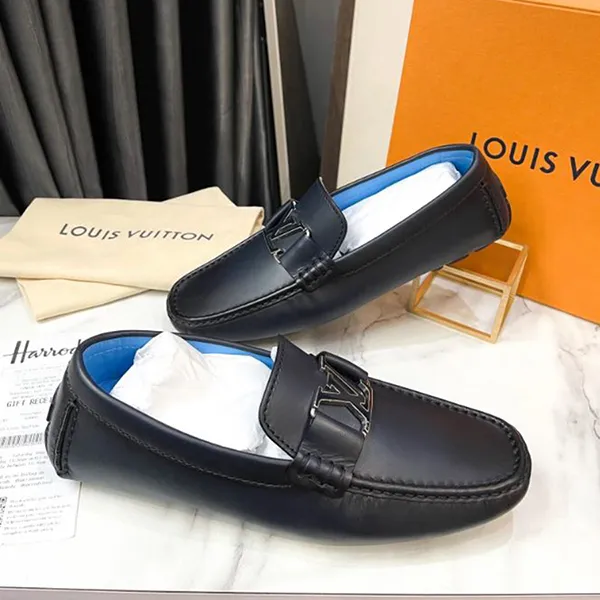 Giày Lười Nam Louis Vuitton LV Monte Carlo Moccasin Marine Màu Xanh Đen Size 7.5