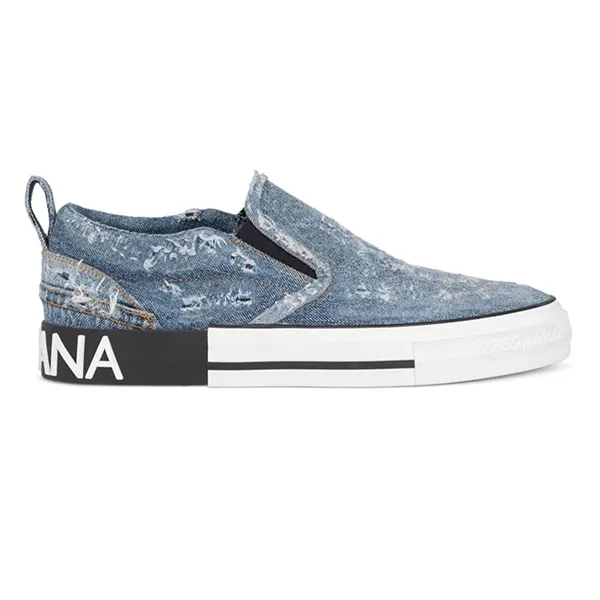 Giày Slip On Nam Dolce & Gabbana D&G Distressed Denim Slip-on Sneakers CS1900 Màu Xanh Denim Size 8 - Giày - Vua Hàng Hiệu