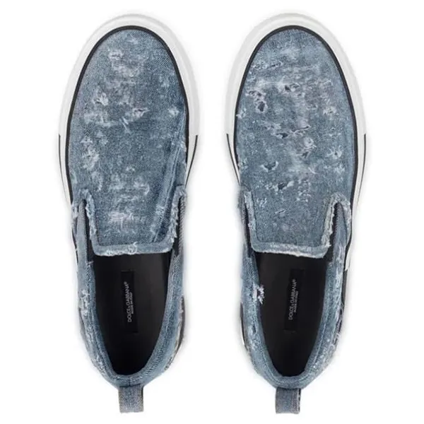 Giày Slip On Nam Dolce & Gabbana D&G Distressed Denim Slip-on Sneakers CS1900 Màu Xanh Denim Size 8 - Giày - Vua Hàng Hiệu