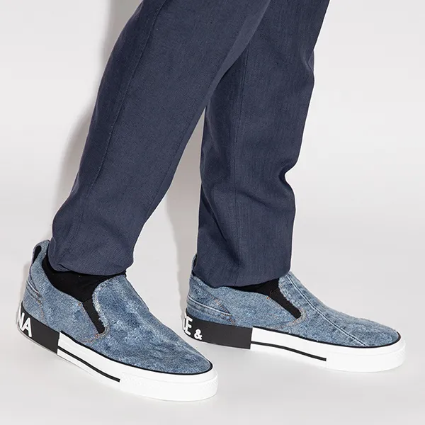 Giày Slip On Nam Dolce & Gabbana D&G Distressed Denim Slip-on Sneakers CS1900 Màu Xanh Denim Size 8 - Giày - Vua Hàng Hiệu