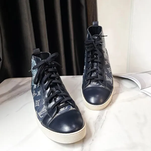 Giày Sneaker Nam Louise Vuitton LV Canvas and Leather Match Up Cloth Trainer High Top Màu Xanh Navy Size 41.5