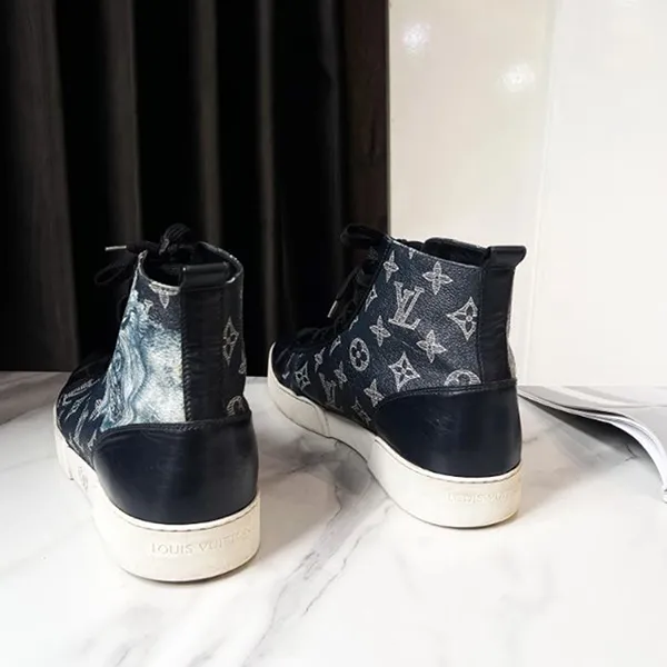 Giày Sneaker Nam Louise Vuitton LV Canvas and Leather Match Up Cloth Trainer High Top Màu Xanh Navy Size 41.5