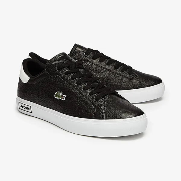 Giày Thể Thao Nam Lacoste Men's Powercourt Leather Trainers 41SMA0028 312 Màu Đen Size 40.5 - 1