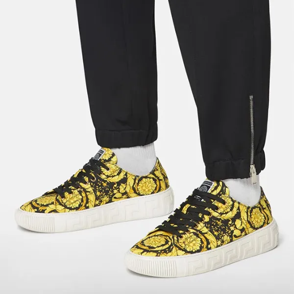 Giày Thể Thao Nam Versace Greca Barocco Print Trainers GVSC04 Màu Đen Vàng Size 41