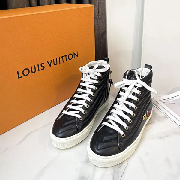 Giày Thể Thao Nữ Louis Vuitton LV Stellar Calfskin High Top Sports Shoes Black 1A5C5Y Màu Đen Size 35.5