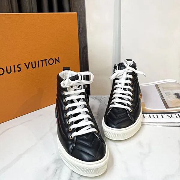 Giày Thể Thao Nữ Louis Vuitton LV Stellar Calfskin High Top Sports Shoes Black 1A5C5Y Màu Đen Size 35.5