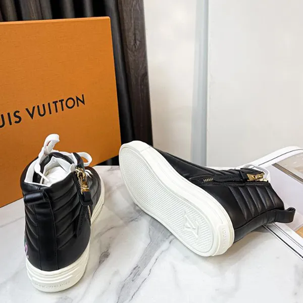 Giày Thể Thao Nữ Louis Vuitton LV Stellar Calfskin High Top Sports Shoes Black 1A5C5Y Màu Đen Size 35.5
