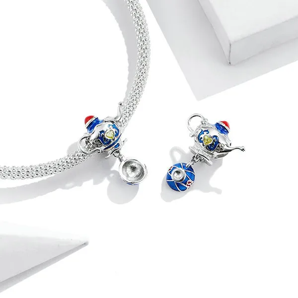 Hạt Vòng Charm Nữ Lili Jewelry Đính Đá CZ Câu Chuyện Cổ Tích Talia LILI_087443 Ấm Trà Màu Xanh Bạc