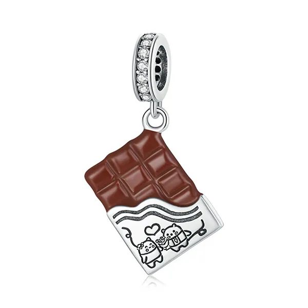 Hạt Vòng Charm Nữ Lili Jewelry Đính Đá CZ Chocolate LILI_084869 Thanh Chocolate Màu Nâu Bạc