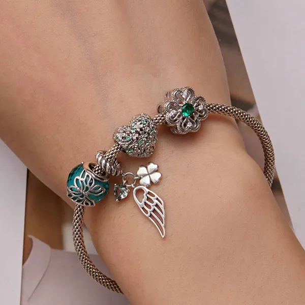 Hạt Vòng Charm Nữ Lili Jewelry Đính Đá CZ Cỏ 4 Lá May Mắn Daleyza LILI_088590 4 Màu Bạc
