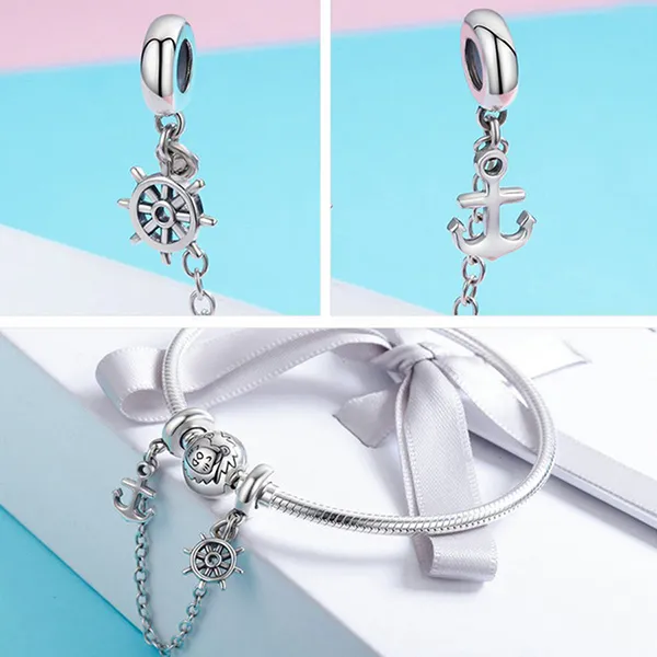 Hạt Vòng Charm Nữ Lili Jewelry Đính Đá CZ Dạng Chuỗi Dây Skylar LILI_085019 Mỏ Neo Màu Bạc