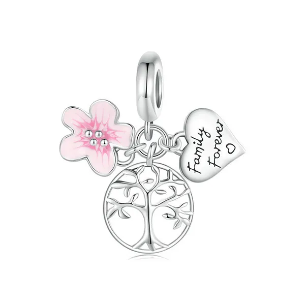 Hạt Vòng Charm Nữ Lili Jewelry Đính Đá CZ Hình Bông Hoa Anh Đào Jany LILI_089626 3 Màu Bạc Phối Hồng