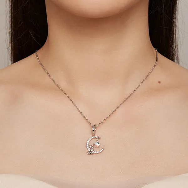 Hạt Vòng Charm Nữ Lili Jewelry Đính Đá CZ Hình Mèo Mặt Trăng Elliana LILI_088935 Màu Bạc