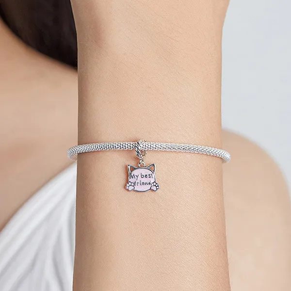 Hạt Vòng Charm Nữ Lili Jewelry Đính Đá CZ Hình Thú Cưng My Friend LILI_085162 3 Màu Bạc Phối Hồng