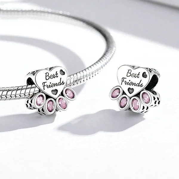 Hạt Vòng Charm Nữ Lili Jewelry Đính Đá CZ Hình Thú Cưng My Friend LILI_085162 5 Màu Bạc Phối Hồng