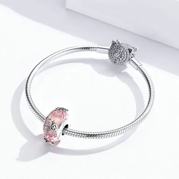 Hạt Vòng Charm Nữ Lili Jewelry Đính Đá CZ Sophie LILI_084901 Hoa Bướm Màu Bạc Phối Hồng