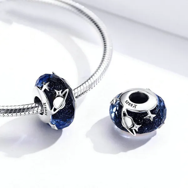 Hạt Vòng Charm Nữ Lili Jewelry Đính Đá CZ Sophie LILI_084901 Tiểu Hành Tinh Màu Xanh Bạc
