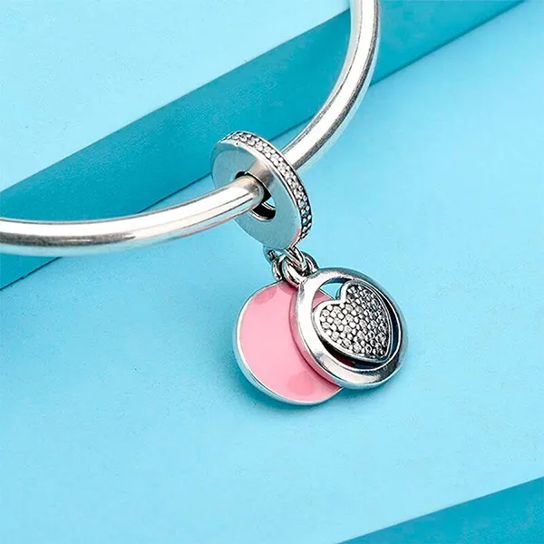 Hạt Vòng Charm Pandora Devoted Heart Dangle Charm 792149EN24 Màu Hồng