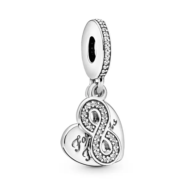 Hạt Vòng Charm Pandora Forever Friends Heart Dangle Charm 791948CZ Màu Bạc