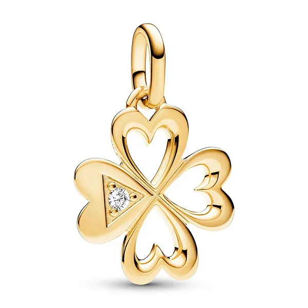 Hạt Vòng Charm Pandora ME Heart Four-leaf Clover Medallion Charm 763034C01 Màu Vàng