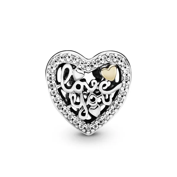 Hạt Vòng Charm Pandora Openwork Love You Heart Charm 792037CZ Màu Bạc
