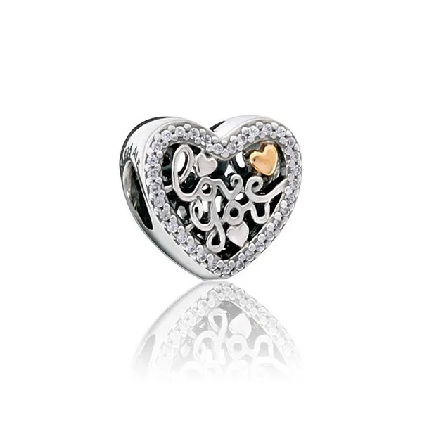 Hạt Vòng Charm Pandora Openwork Love You Heart Charm 792037CZ Màu Bạc
