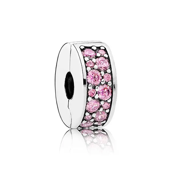 Hạt Vòng Charm Pandora Pink Pavé Clip Charm 791817PCZ Màu Hồng
