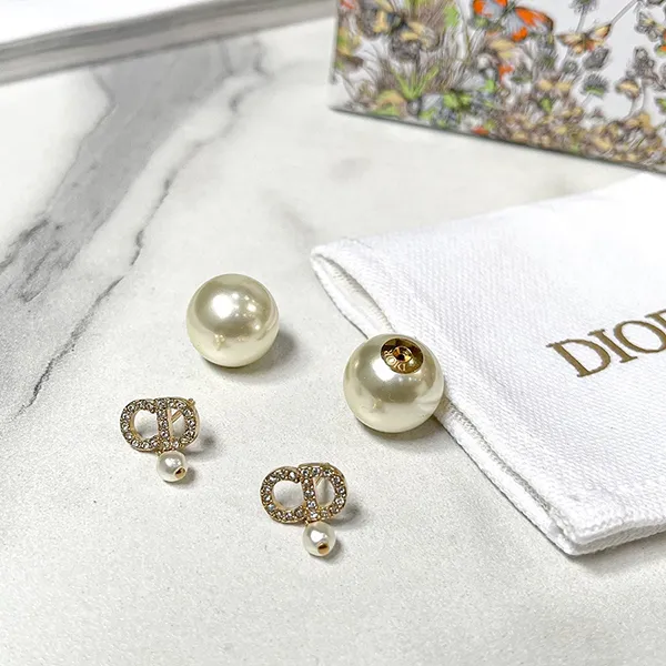 Khuyên Tai Nữ Dior Tribal Pearl Earrings Ask For Price Màu Trắng Vàng - 1