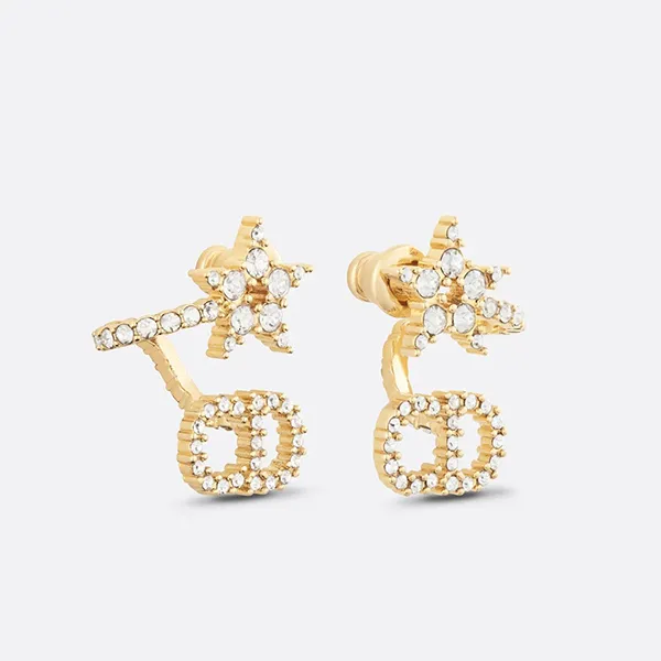 Khuyên Tai Nữ Dior Women Clair D Lune Earrings Gold-Finish Metal And White Crystals Màu Vàng - 3
