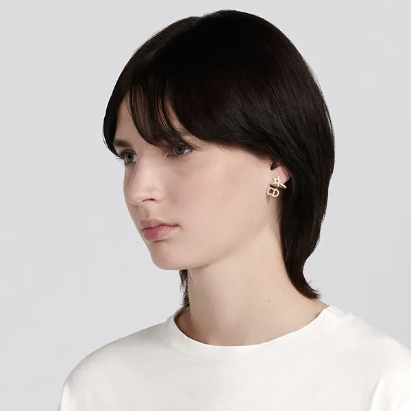 Khuyên Tai Nữ Dior Women Clair D Lune Earrings Gold-Finish Metal And White Crystals Màu Vàng - 1