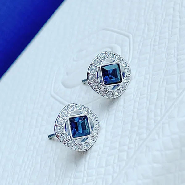 Khuyên Tai Nữ Swarovski Angelic Stud Earrings Square Cut, Blue, Rhodium Plated 5662143 Màu Bạc Xanh - 3