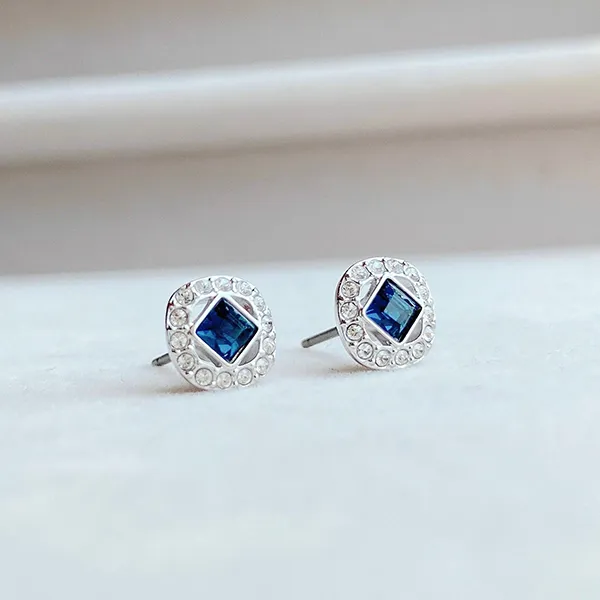 Khuyên Tai Nữ Swarovski Angelic Stud Earrings Square Cut, Blue, Rhodium Plated 5662143 Màu Bạc Xanh - Trang sức - Vua Hàng Hiệu