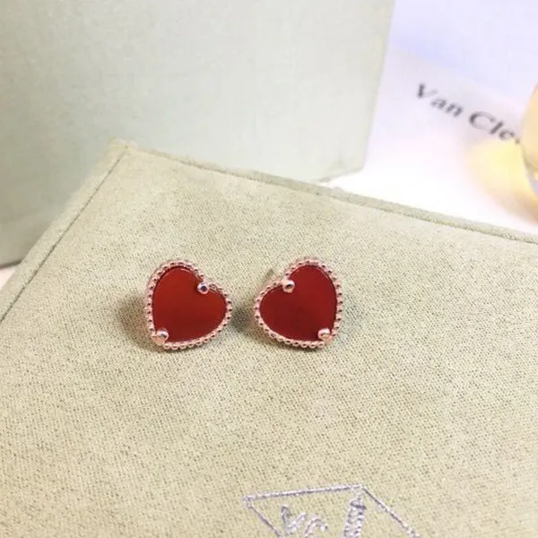 Khuyên Tai Nữ Jewery Luxury 18K Heart Earring Màu Đỏ