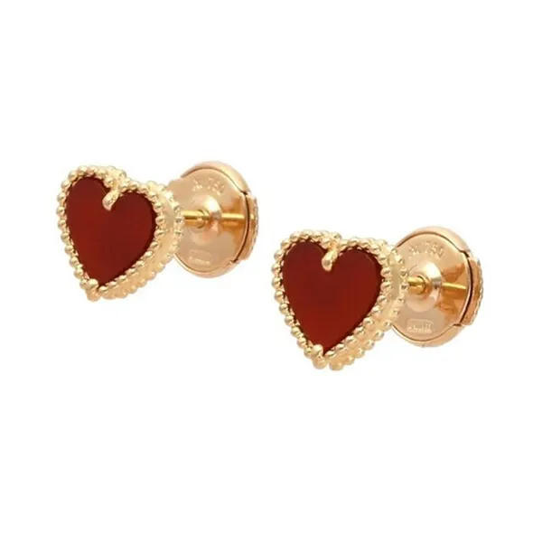 Khuyên Tai Nữ Jewery Luxury 18K Heart Earring Màu Đỏ