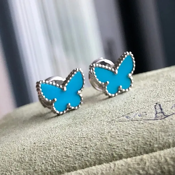 Khuyên Tai Nữ Jewery Luxury Sweet Alhambra Turquoise Butterfly 18K White Gold Earstuds Màu Xanh Bạc - Trang sức - Vua Hàng Hiệu