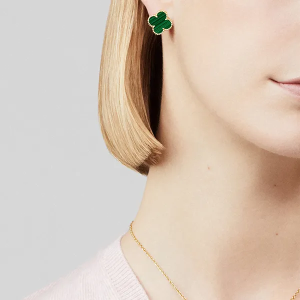 Khuyên Tai Nữ Jewery Luxury Vintage Alhambra Earrings Màu Gold/Xanh Green 9mm - Trang sức - Vua Hàng Hiệu