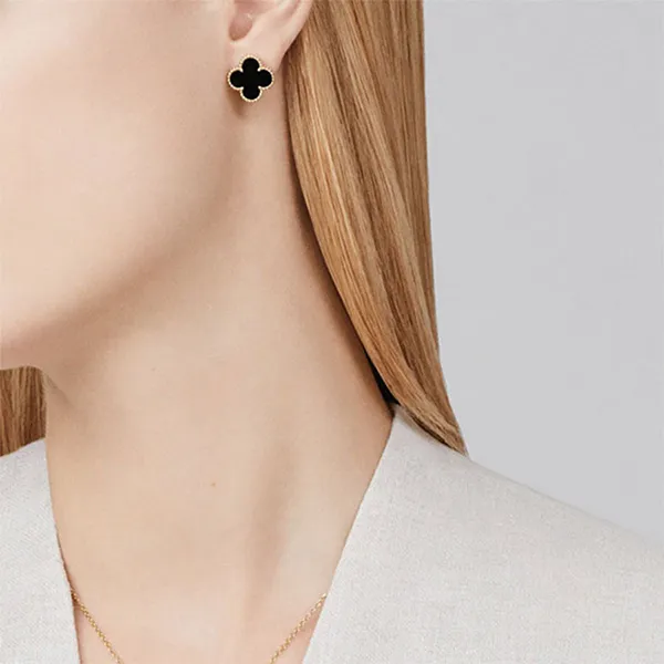 Khuyên Tai Jewery Luxury Alhambra Onyx Gold 18k Yellow Gold Màu Vàng Gold 9mm