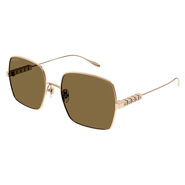 Kính Mát Gucci GG1434S 002 Lettering Logo Sunglasses Màu Vàng Nâu - 3