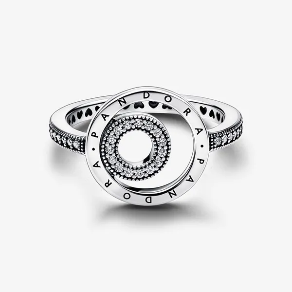 Nhẫn Nữ Pandora Signature Logo Circles Pavé Ring 192316C01 Màu Bạc Size 54 - 4