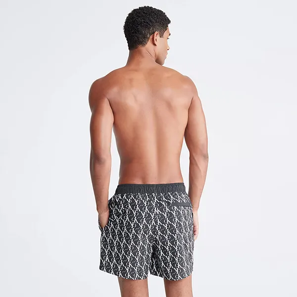 Quần Short Nam Calvin Klein CK Allover Monogram Logo Swim Shorts Màu Đen Size S