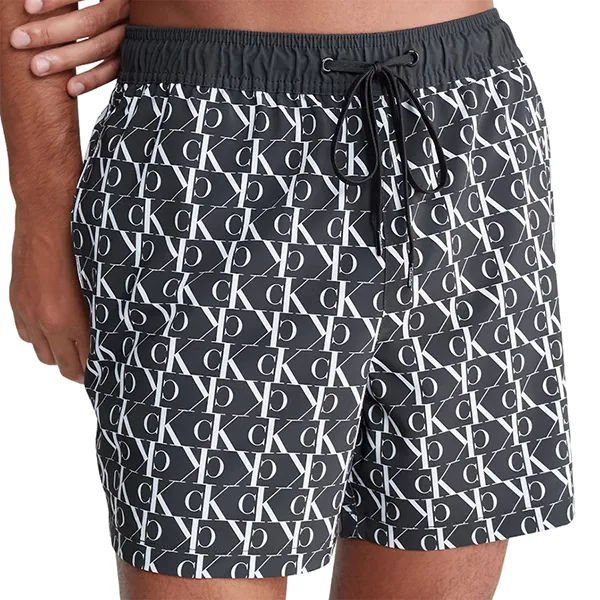 Quần Short Nam Calvin Klein CK Allover Monogram Logo Swim Shorts Màu Đen Size S