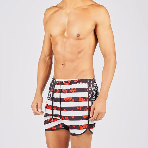 Quần Short Nam Neil Barrett Flower Print Swimsuit Pants BCB113R Màu Đen/Trắng/Đỏ Size S