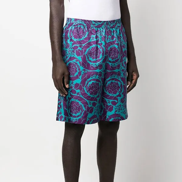 Quần Short Nam Versace Baroque Embroidered Shorts 5G320 Màu Tím Xanh Size 4