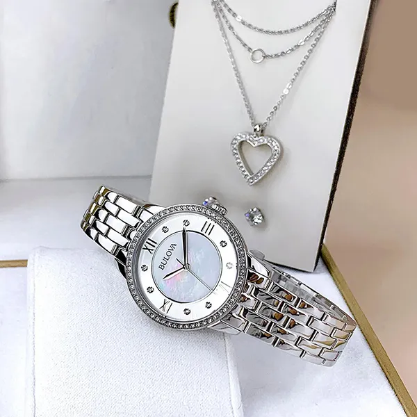 Set Đồng Hồ Nữ Bulova 96X138 Màu Bạc Trắng