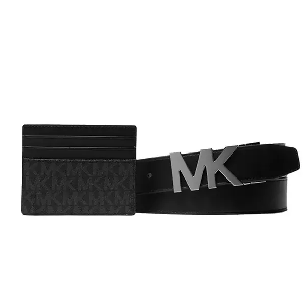 Set Thắt Lưng + Ví Nam Michael Kors MK Signature Logo Card Case And Belt Gift Set 36S4LGFY6B Màu Đen - 1