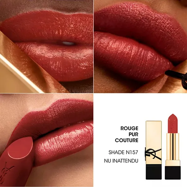 Son Yves Saint Laurent YSL Rouge Pur Couture Caring Satin Lipstick N157 Nu Inatendu Màu Đỏ Đất - Son Môi - Vua Hàng Hiệu